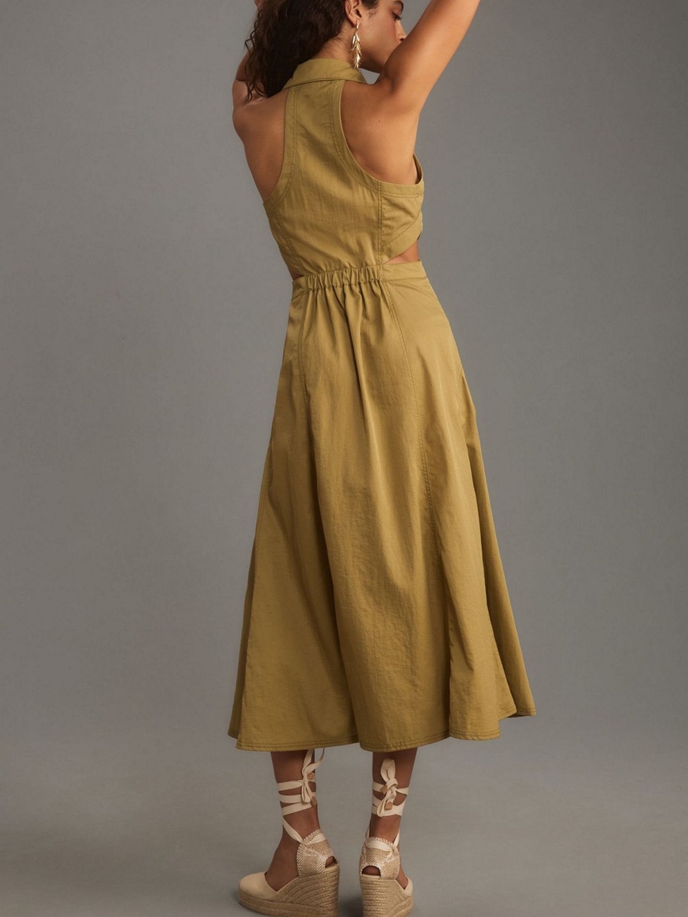 Anthropologie Olive Green Sleeveless Midi Dress M